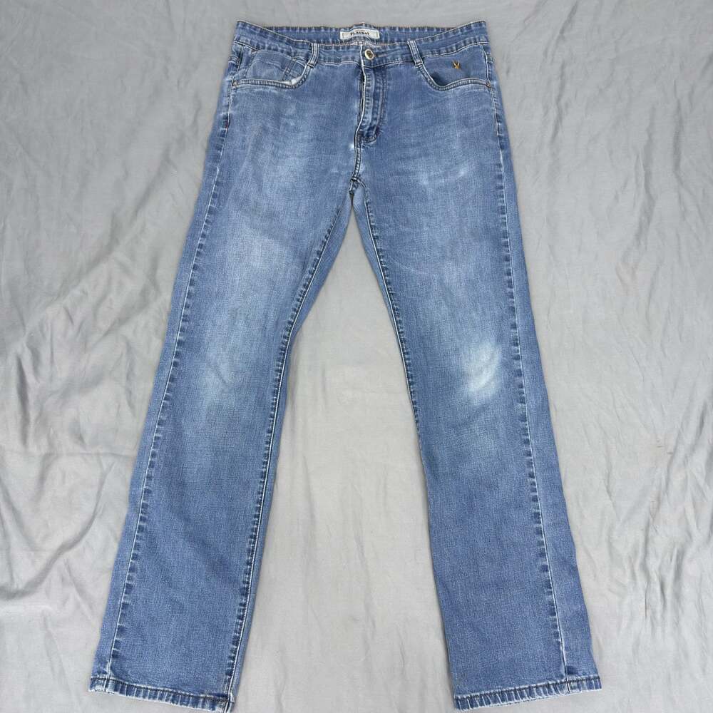 PLAYBOY Y2K Low Rise‎ Bootcut Jeans Light Wash with Embroidered Bunny 32 x 30